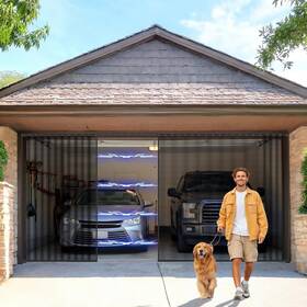 Branded 445057187145 16 X 7 Ft Retractable Sliding Garage Door Screen 2 Car With Track Zipper Closure