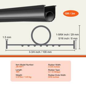 Branded01 744759521965 3m 4.8m 6m Garage Door Seals Bottom Rubber U Shape O Ring Weather