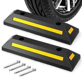 Tl35eb2yw-2e1202 Costway 2 Pcs Rubber Parking Stopper With Reflective Strip For Street Safety