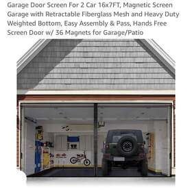 Fego 705353503078 Garage Screen Doors For 2 Car - 16x7 Ft Heavy Duty Self Sealing Magnetic