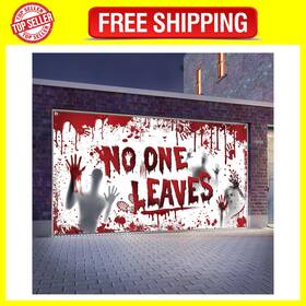 Ganeen-714-96 Ganeen 7 X 16 Ft Garage Door Cover Banner No One Leaves Halloween De