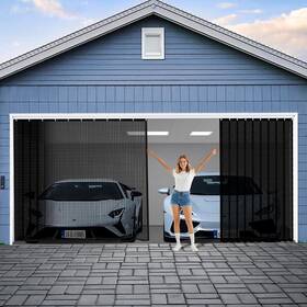 Gnfzq 445047081088 Sliding Garage Door Screen 2 Car With Track Closure 16x7ft Retractab