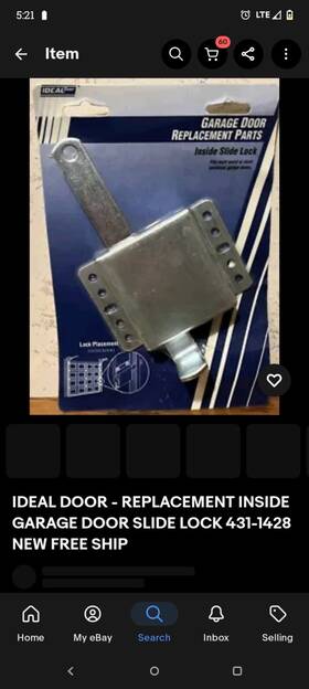 431-1428 Ideal Door Garage Inside Slide Lock Replacement Latch Mechanism Residential