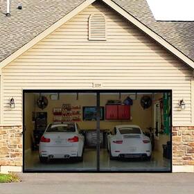 Mgsd0316x7bk Juyezodu Magnetic Garage Screen Door For 2 Car 16x7ft Durable Heavy Duty Fiber