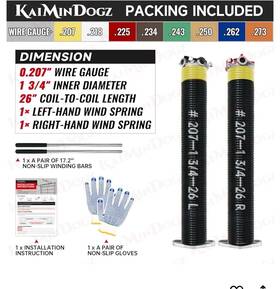 Km-207-175-26 Kaimindogz Garage Door Torsion Springs Set With Non-slip Winding Bars And Gloves Pair Of 2 Inch