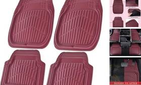 Jd110-bg1cq-pu3d4nh22s Lj 4 Piece Leather Car Floor Mats -3d Waterproof All Weather Burgundy Red