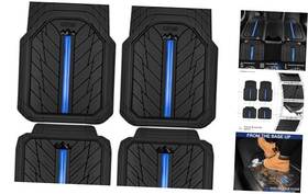 Jd618x4-bu0-4p Lj Metal Medium Rubber Floor Mats For Car Heavy Duty Black Blue 4pcs