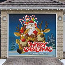 My Door Decor 313115627636 7 Ft. X 8 Santas Take Off Holiday Garage Mural For Single Car Ga