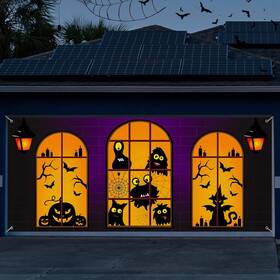 Len-preboun-67460 Preboun 7x16 Ft Halloween Garage Door Banner With Ghosts And Bats Decor