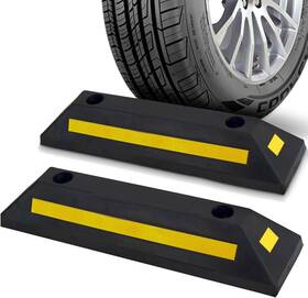 Pyle 744759671936 2-pack Heavy Duty Rubber Wheel Stops For Garage Parking Durable High-vis