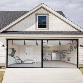 Q-hillstar 191170890352 Garage Door Screen For 2 Car 16 X 7 Ft Magnetic Closure Hands Fre