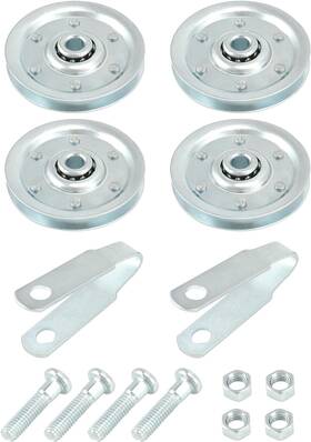 Qs-8805 Qwork 3 Inch Heavy Duty Garage Door Pulley Kit 4-pack Sheave Pulleys Clevis Forks Bolts