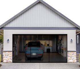 Sanjinfon 639395584361 17x8ft Magnetic Garage Door Screen 2 Car Retractable Fiberglass Mesh