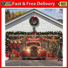 Sdhinlwo 726084054271 Garage Door Christmas Cover - Retro Truck Decorations Lar