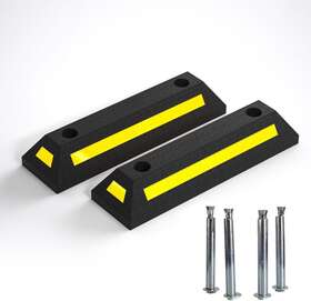 Tigerily 2pk 22inches Parking Block Heavy Duty Rubber Curb With Yellow Reflective Tape