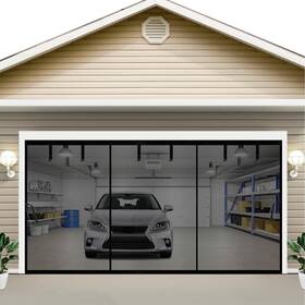 Tudere 614160921824 Magnetic Garage Door Screen 19x7ft For 2 Car Doors Heavy Duty Fibergl