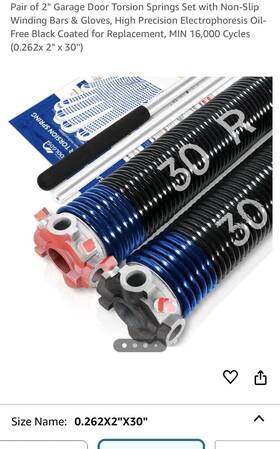 Ckmdh0250x2xgehh7 Vevor Pair-2 Inch Garage Door Torsion Spring With Non-slip Winding Bars And Gloves 0.262x2 X30