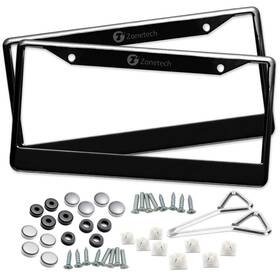 Ga0064 Zone Tech 2x Black Stainless Steel Metal License Plate Frame Tag Cover Screw Cap