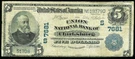 1902 Pb $5 Union National Bank Clarksburg West Virginia Note Charter #7681. Fixed Price $215.00.