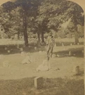C1890 Arlington National Cemetary Man Young Girls Visit Grave Stereoview 21-41. Fixed Price $18.52.