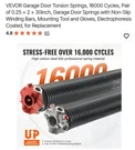 Vevor Garage Door Torsion Springs Pair Of 0.25 X 30INCH With Winding Bars. Fixed Price $50.00.