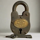 Pony Express 1860 Cast Iron Lock With Brass Tag & Keys. Fixed Price $34.99.